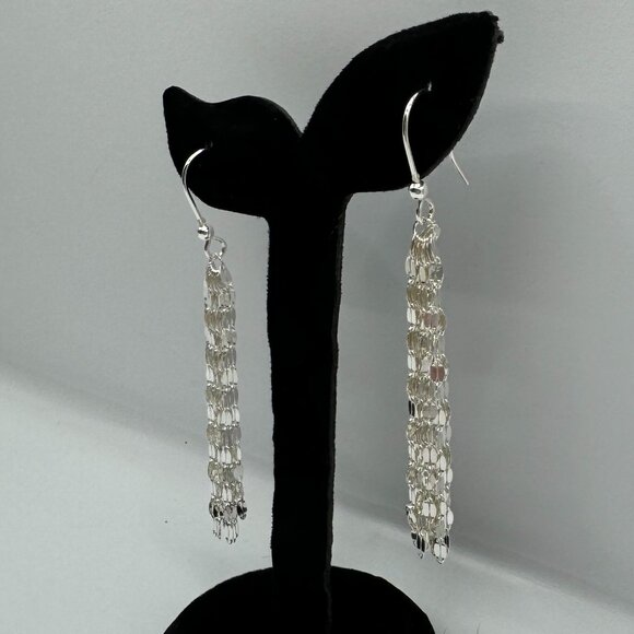 .925 Silver Sparkling Dangle Earrings - Picture 3 of 6